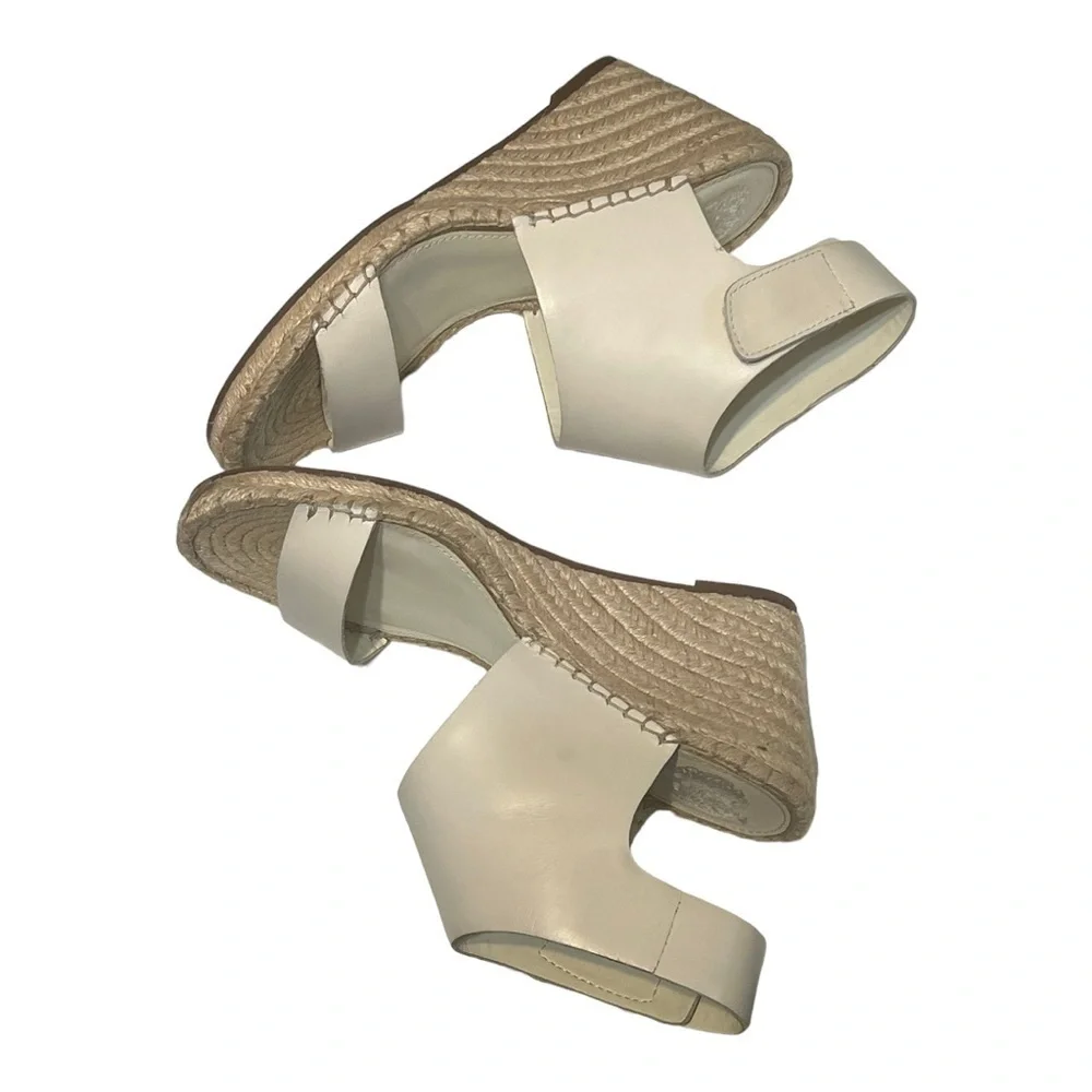 Vince Camuto Laminda Ivory Leather Espadrille Wedge Sandal 9.5